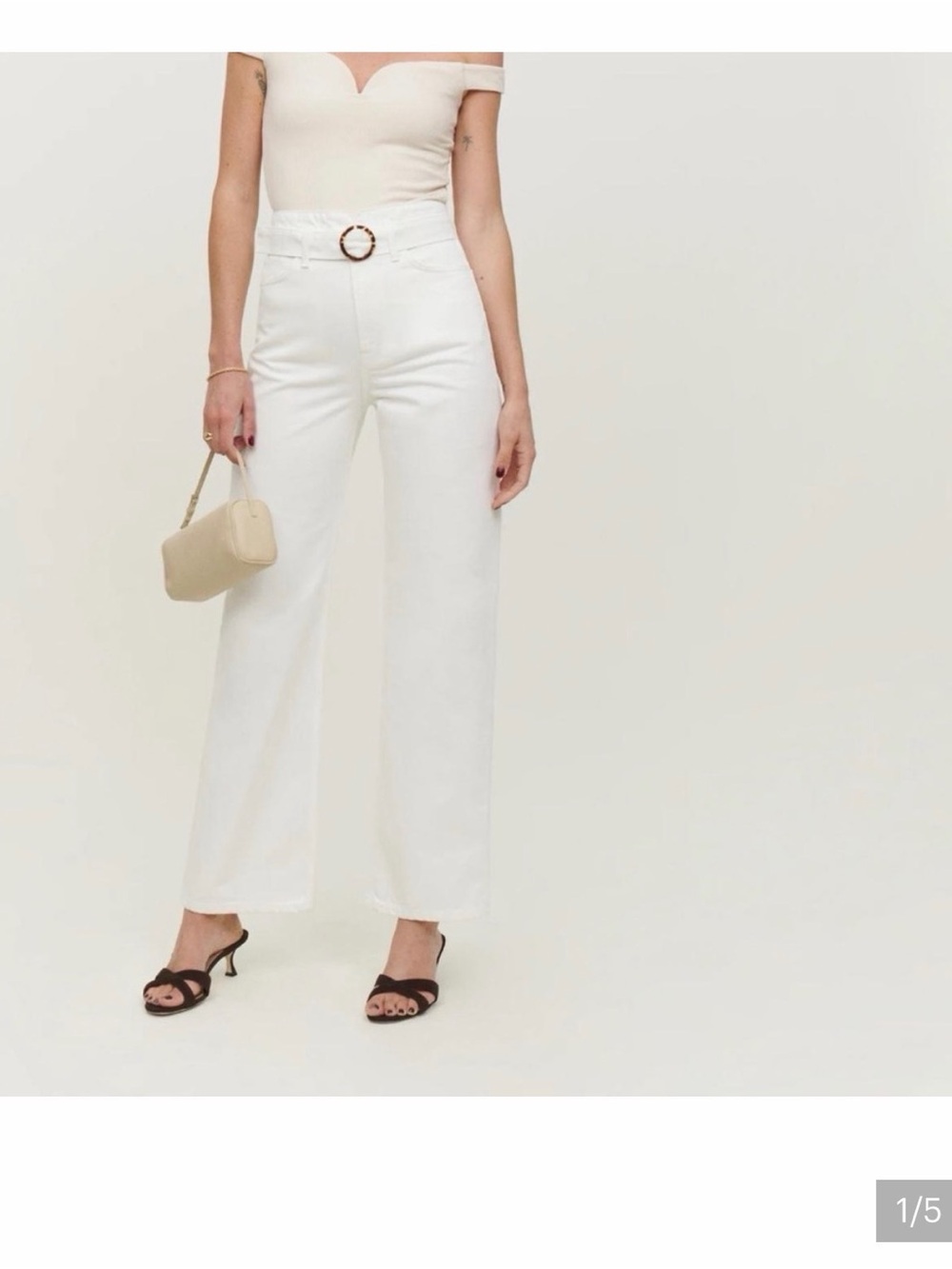 Reformation White High-Rise Wide-Leg Jeans with Ring Belt
